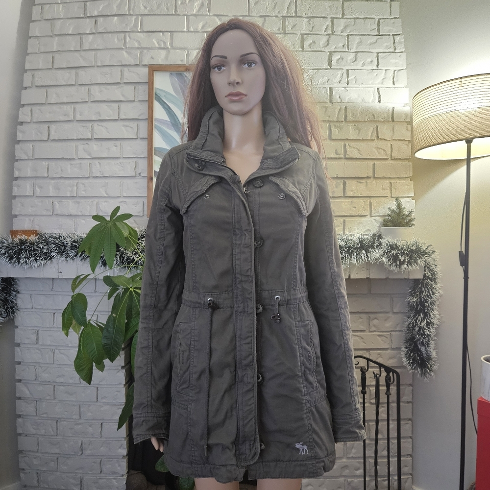 Abercrombie & Fitch Y2K Utility Parka Coat Women's Military Olive Green Jacket